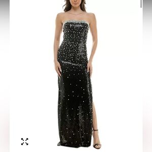 B Darlin Juniors' Faux-Pearl Sequin Embellished Strapless Gown Black & White